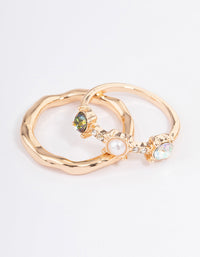 Gold Small Jewels Statement Pack Ring - link has visual effect only