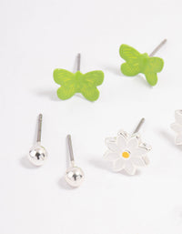 Silver Lime Diamante & Charm Earrings 4-Pack - link has visual effect only