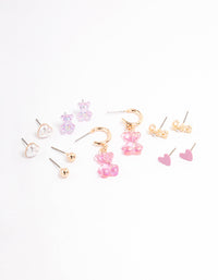 Gold Pastel Cute Love Earrings 6-Pack - link has visual effect only