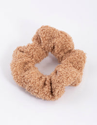 Beige Teddy Material Hair Scrunchie - link has visual effect only