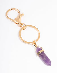 Gold Amethyst Stone Key Ring - link has visual effect only