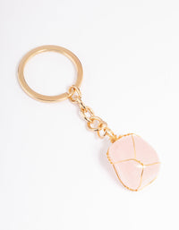 Gold Rose Quartz Stone Key Ring - link has visual effect only