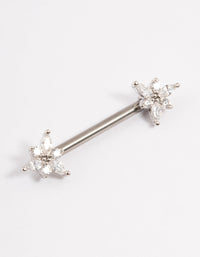 Titanium Cubic Zirconia Flower Nipple Bar - link has visual effect only