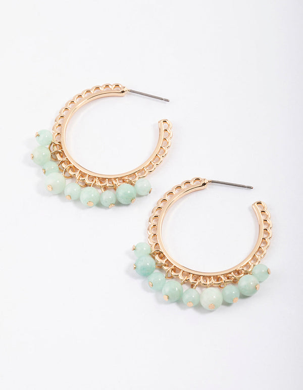 Gold Amazonite Textured Hoop Earrings