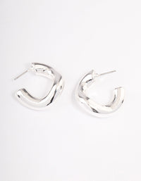 Silver Wave Thick Hoop Earrings - link has visual effect only