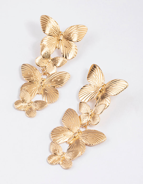 Gold Statement Butterfly Drop Earrings