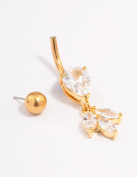 Gold Plated Surgical Steel Cubic Zirconia Pear Marquise Belly Ring - link has visual effect only