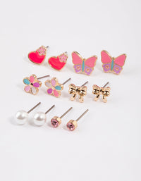 Kids Gold Butterfly Heart Stud Earrings 6-Pack - link has visual effect only