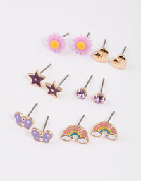 Kids Purple Star Rainbow Stud Earrings 6-Pack - link has visual effect only