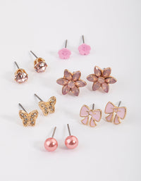 Kids Pink Bow Stud Earrings 6-Pack - link has visual effect only