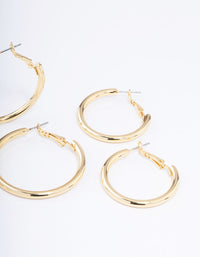 Gold Plated Basic Thick Hoop Earrings Pack - link has visual effect only