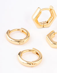 Gold Plated Hexagon Hoop Earrings Pack - link has visual effect only