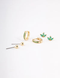 Gold Plated Cubic Zirconia Marquise Stud & Hoop Earrings Pack - link has visual effect only