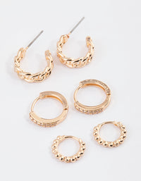 Gold Chain Link Diamante Hoop Earrings Pack - link has visual effect only