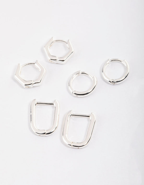 Silver Mini Shape Huggie Earrings Pack