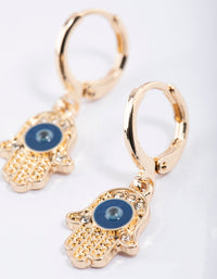 Gold Evil Eye Hand Huggie Earrings - link has visual effect only