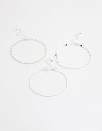 Silver Mixed Beaded & Disc Chain Anklet Pack - link has visual effect only