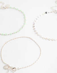 Silver Mixed Beaded & Disc Chain Anklet Pack - link has visual effect only