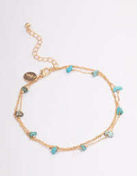 Gold Turquoise Stone Twisted Chain Anklet - link has visual effect only