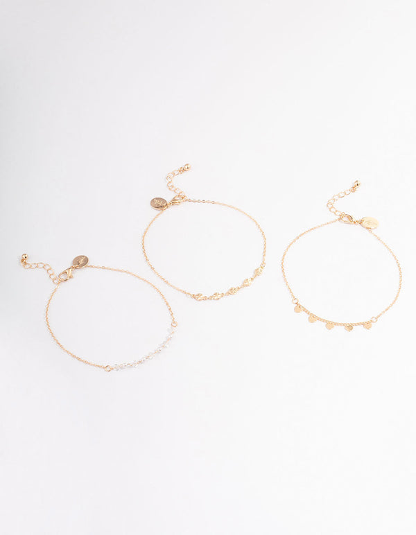 Gold Heart, Pearl & Star Anklet Pack