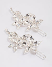 Silver Flower Leaf Diamante Hair Clips Pack - link has visual effect only