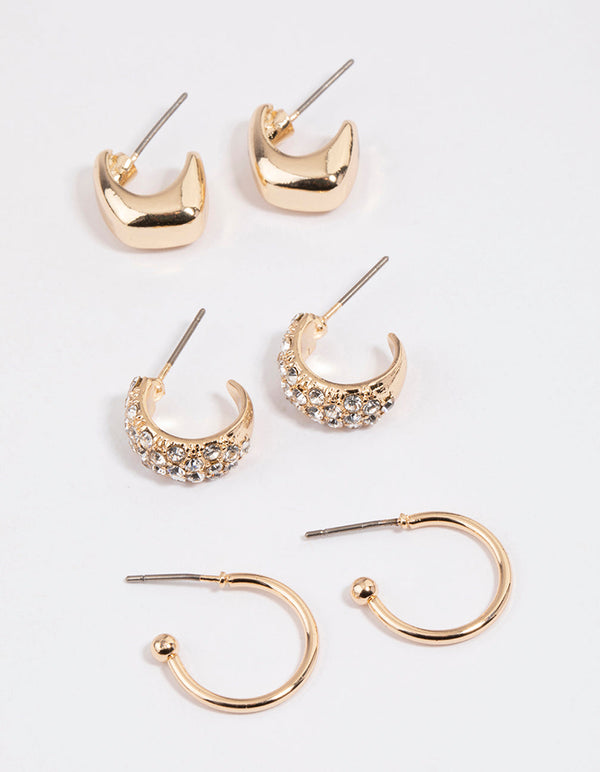 Gold Mini Mixed Hoop Earrings Pack