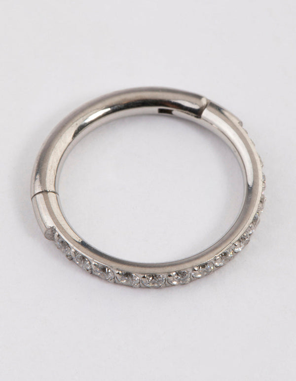 Surgical Steel Fine Pave Band Clicker Ring