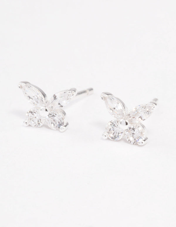 Sterling Silver Cubic Zirconia Butterfly Stud Earrings