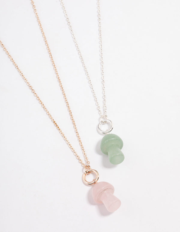 Mixed Metal Semi-Precious Mushroom Necklace Pack