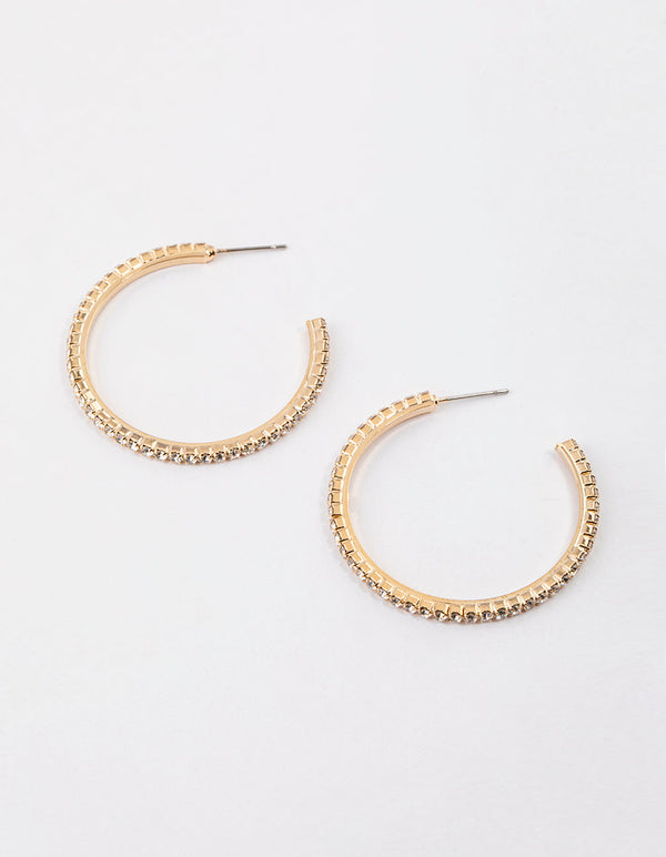 Gold Medium Diamante Hoop Earrings