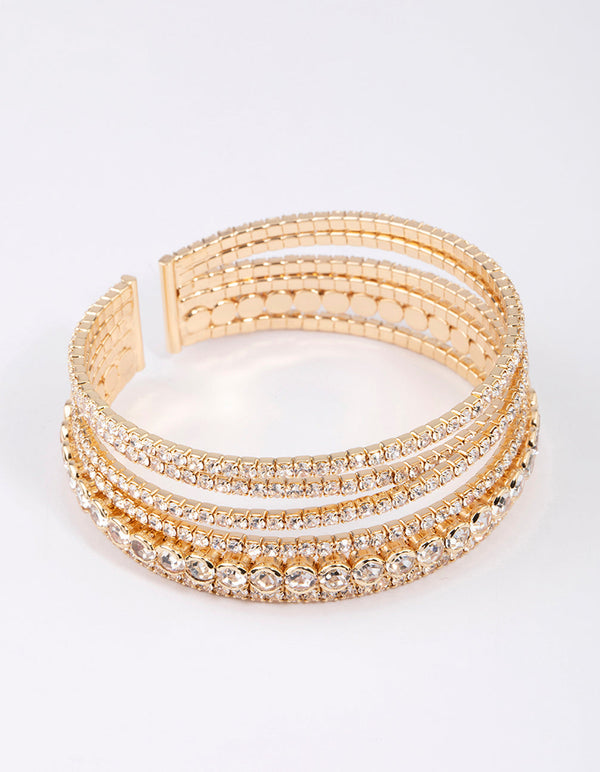 Gold Criss Cross Circle Cupchain Bangle