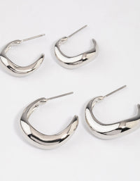 Rhodium Wave Match Hoop Earrings Pack - link has visual effect only