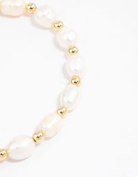 Gold Plated Beaded & Freshwater Pearl Stretch Bracelet - link has visual effect only