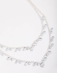 Silver Cubic Zirconia Double Layer Pear Stone Necklace - link has visual effect only