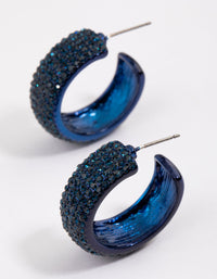 Navy Coated Pavement Midi Hoop Earrings - link has visual effect only