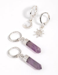 Silver Crystal & Amethyst Hoop Earrings Pack - link has visual effect only