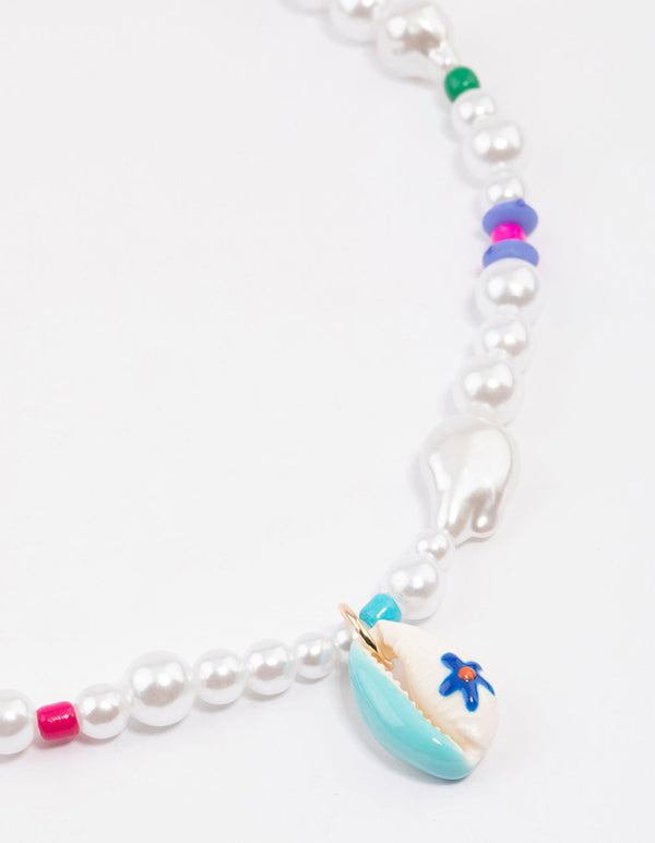 Beaded Pearl Hawaiian Shell Pendant Necklace