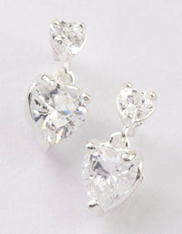 Sterling Silver Cubic Zirconia Heart Stud & Drop Earrings - link has visual effect only