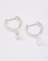 Sterling Silver Cubic Zirconia Baguette Drop Huggie Earrings - link has visual effect only