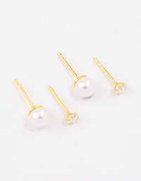 Gold Plated Sterling Silver Pearl & Cubic Zirconia Stud Earring Pack - link has visual effect only