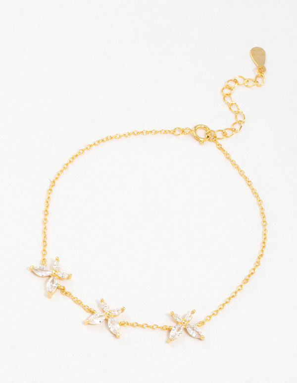 Gold Plated Sterling Silver Triangular Cubic Zirconia Butterfly Bracelet