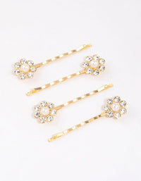 Gold Diamante & Pearl Hair Slides 4-Pack - link has visual effect only