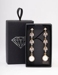 Gold Leaf Vine Pearl Drop Earrings - link has visual effect only