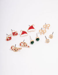 Kids Christmas Candy Cane Stud Earrings 6-Pack - link has visual effect only