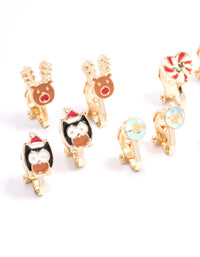 Kids Gold Christmas Clip On Earrings 5-Pack - link has visual effect only