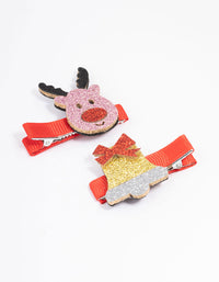 Kids Fabric Christmas Reindeer & Ball Hair Clips - link has visual effect only