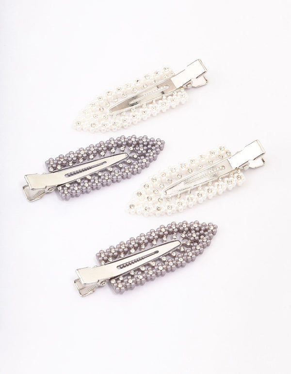 Rhodium Diamante Hair Clips 4-Pack