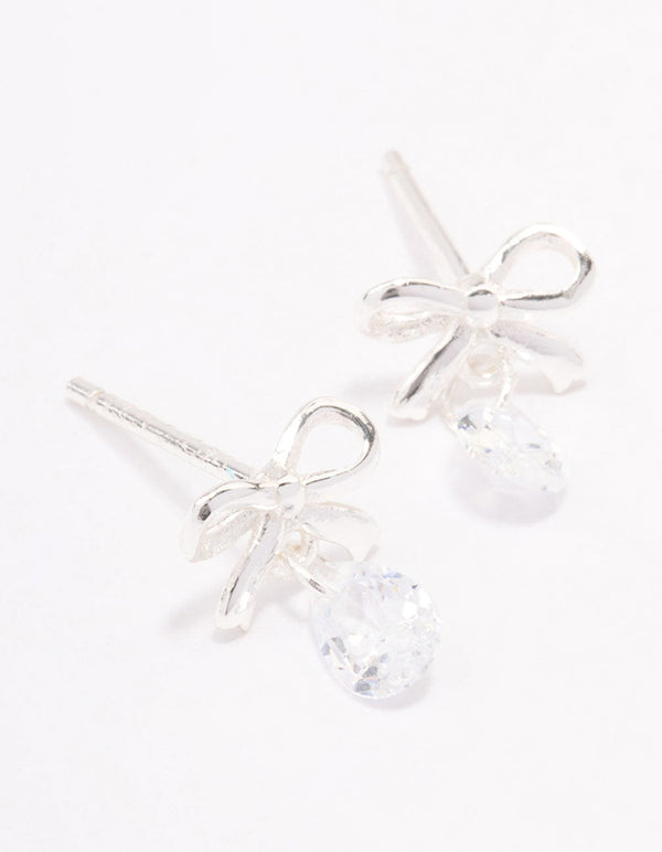 Sterling Silver Bow & Pear Drop Earrings