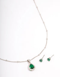 Rhodium Cubic Zirconia Emerald Earring & Necklace Set - link has visual effect only