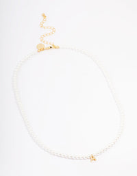 Gold Plated Letter A Initial & Pearl Pendant Necklace - link has visual effect only